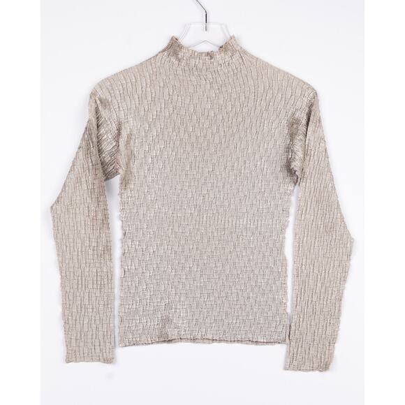 Vintage Y2K The Wonder Tee Crinkle Texture Metallic Silver Gold Champagne Top - Picture 2 of 3